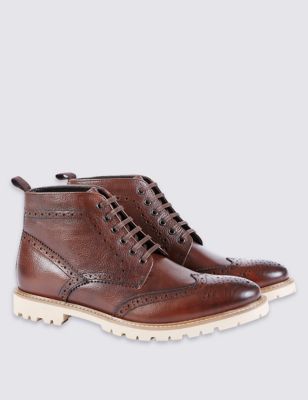 Leather Cleated Brogue Boots